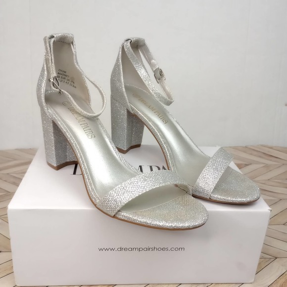 Dream Pairs Womens High Chunk Heels Ankle Strap Sandals Glittery Silver US 6.5 - Picture 1 of 6
